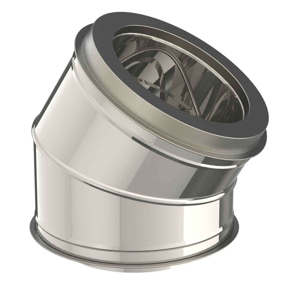 Dubbelwandige bocht INOX / RVS diameter 200/250mm, hoek is 15 graden.
