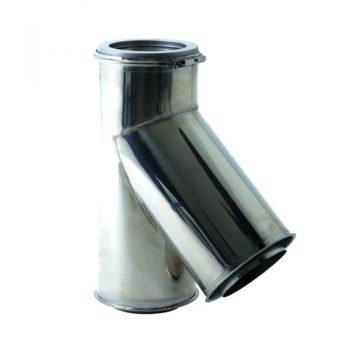 Dubbelwandig T-stuk 135 graden in RVS / INOX, diameter 200/250mm.
