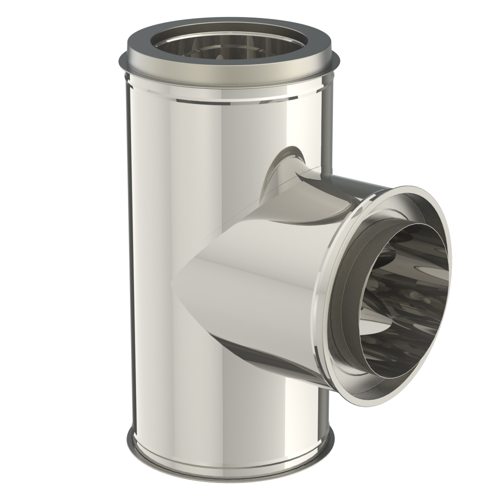 Dubbelwandig T-stuk in RVS / INOX, diameter 200/250mm.